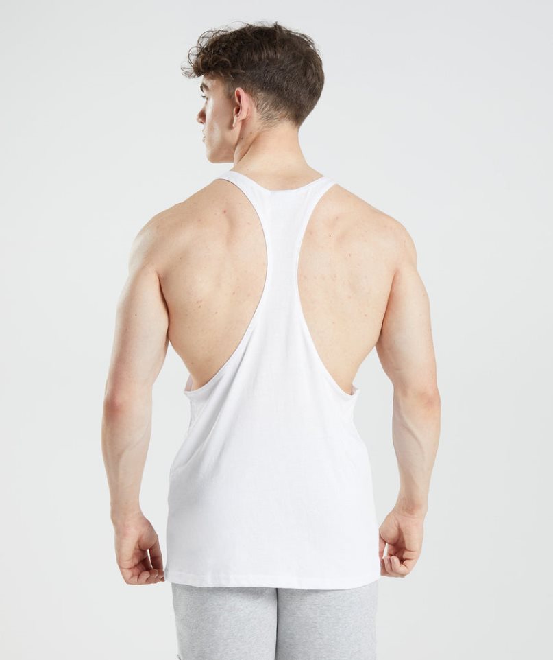 Men's Gymshark Legacy Stringer Tanks White | NZ 9RTJHG